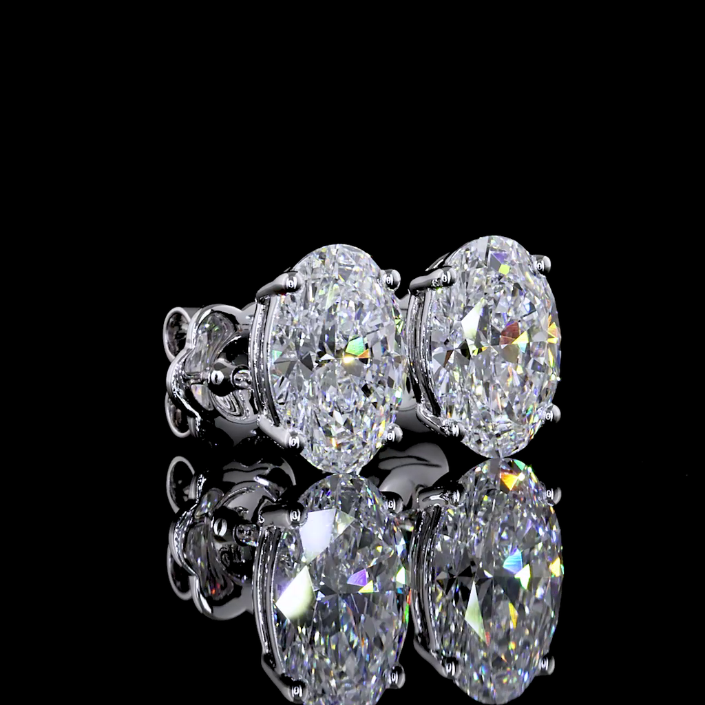 3.42 Cts 14k White Gold Oval Shape Studs Earring