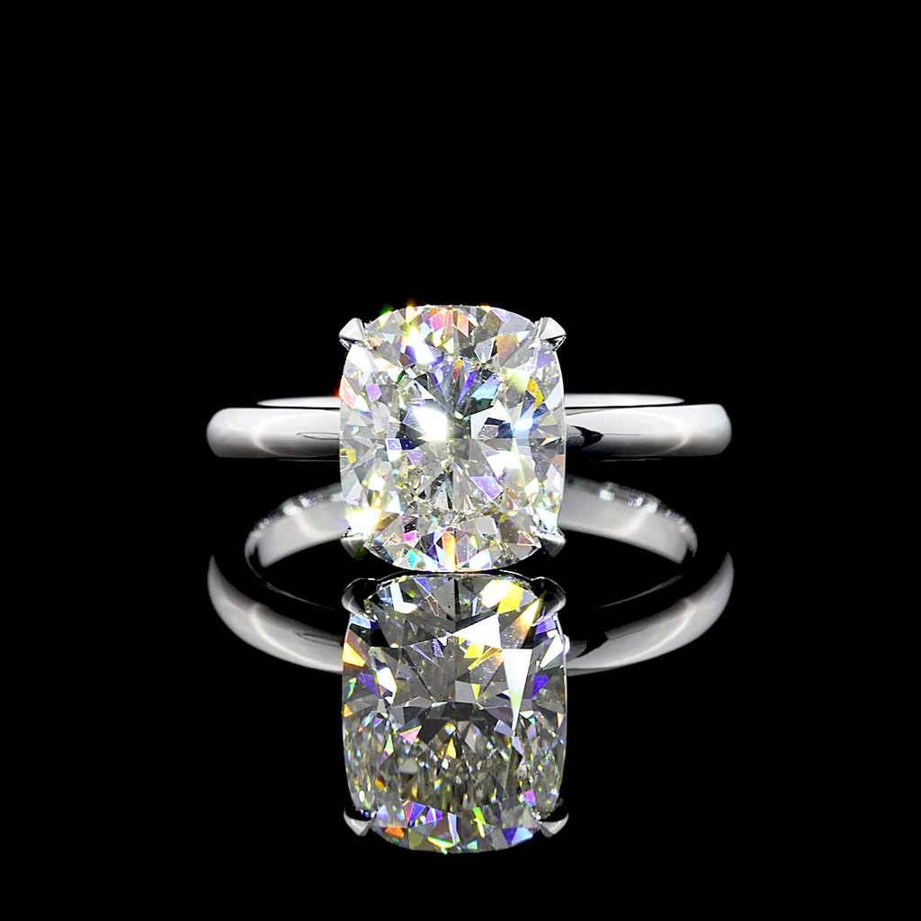 2.73 Cts 14k White Gold Cushion Modified Shape Solitaire Ring