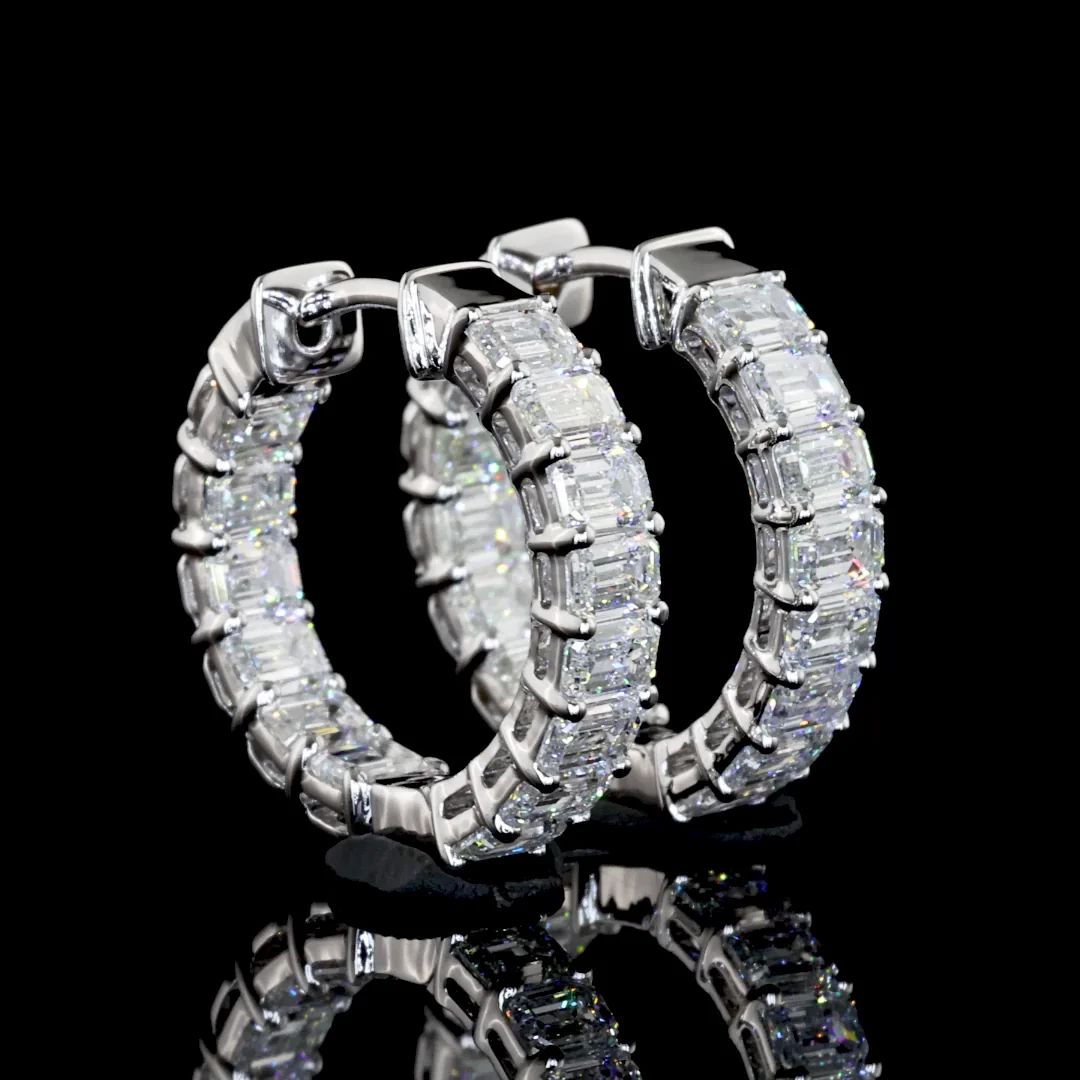 1.88 Cts 14k White Gold Emerald Shape Huggies Earring