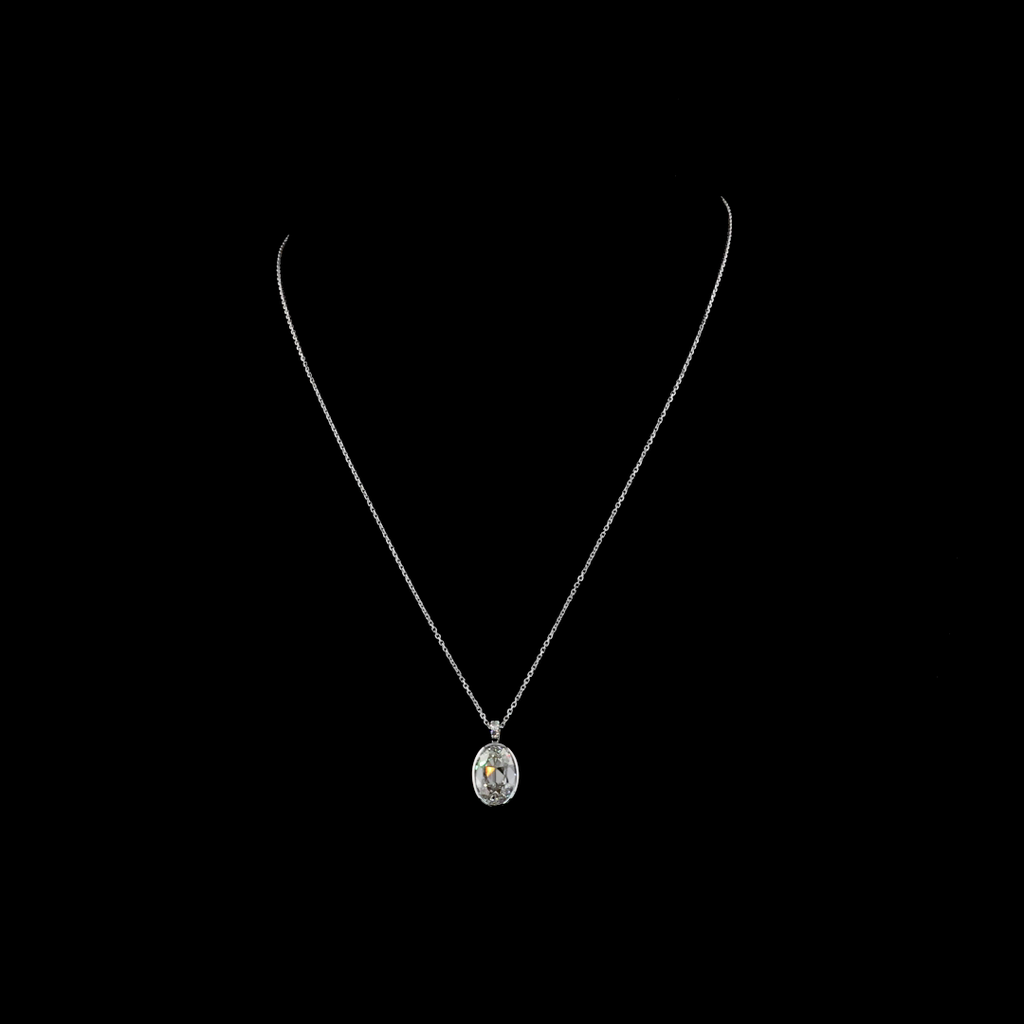 3.48 Cts 14k White Gold Antique Oval Shape Pendant Pendant