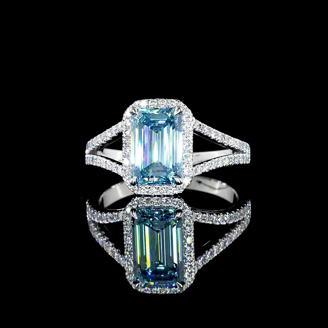 2.21 Cts 14k White Gold Emerald Shape Split Shank Ring