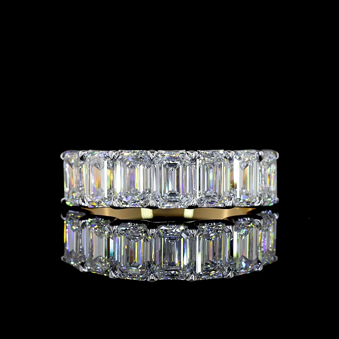 2.77 Cts 18k Two Tone Emerald Shape 7 Stones Eternity Band
