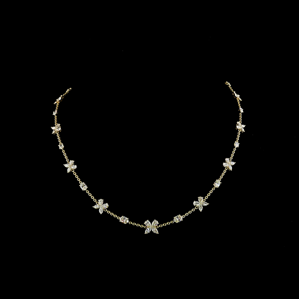 5.14 Cts 14k Yellow Gold Mix Shape Station Necklace