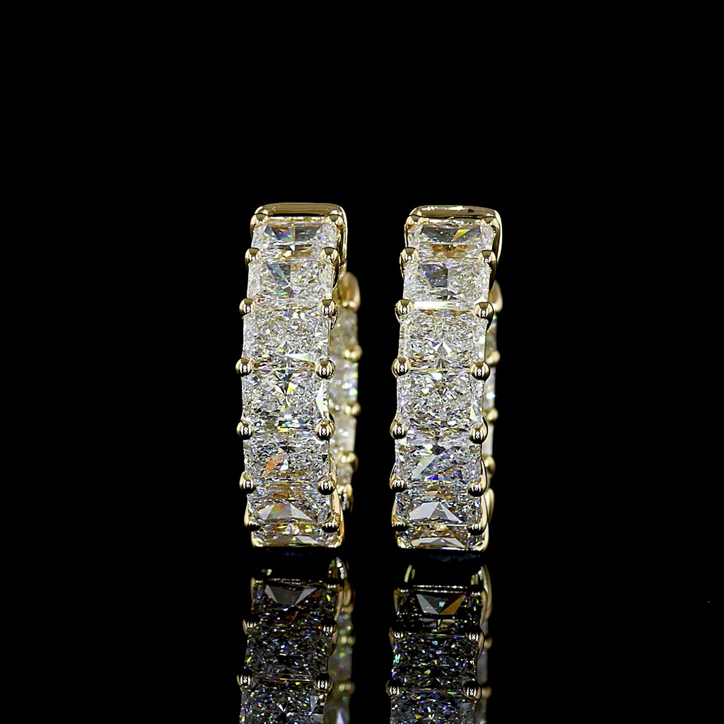 3.4 Cts 14k Yellow Gold Radiant Shape Huggies Earring