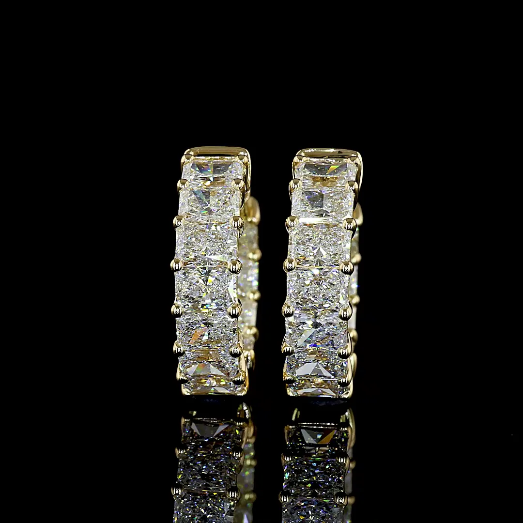 3.4 Cts 14k Yellow Gold Radiant Shape Huggies Earring