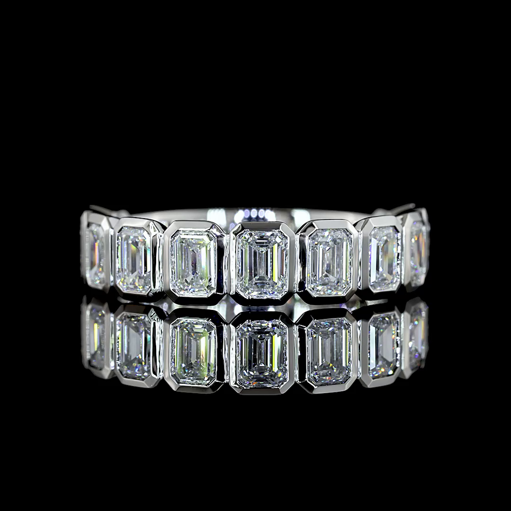 2.64 Cts Platinum Emerald Shape 3/4 Band Eternity Band
