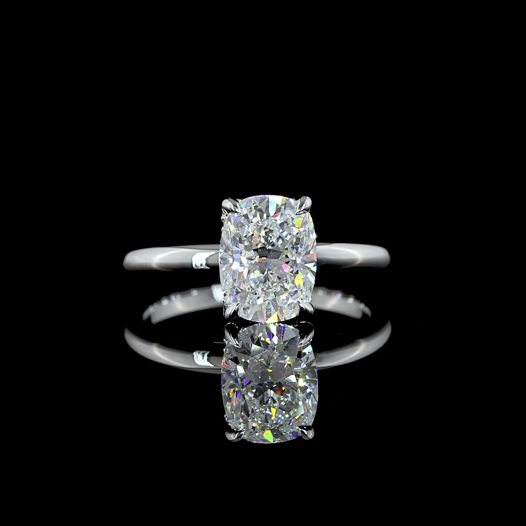 2.12 Cts 14k White Gold Cushion Brilliant Shape Hidden Halo Ring