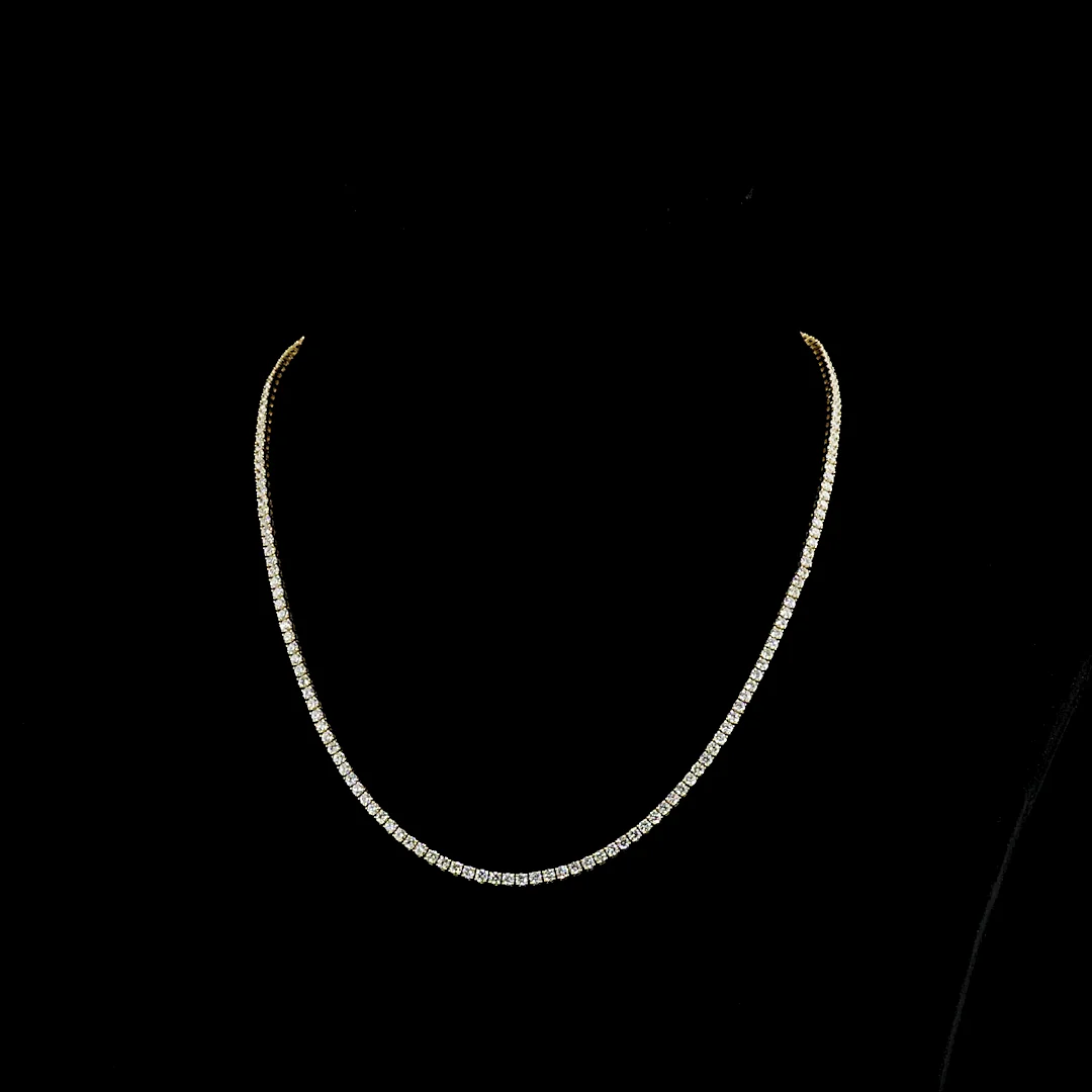 6.97 Cts 14k Yellow Gold Round Shape Tennis Necklace