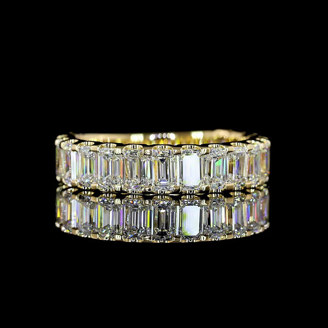 2.54 Cts 14k Yellow Gold Emerald Shape 3/4 Band Eternity Band