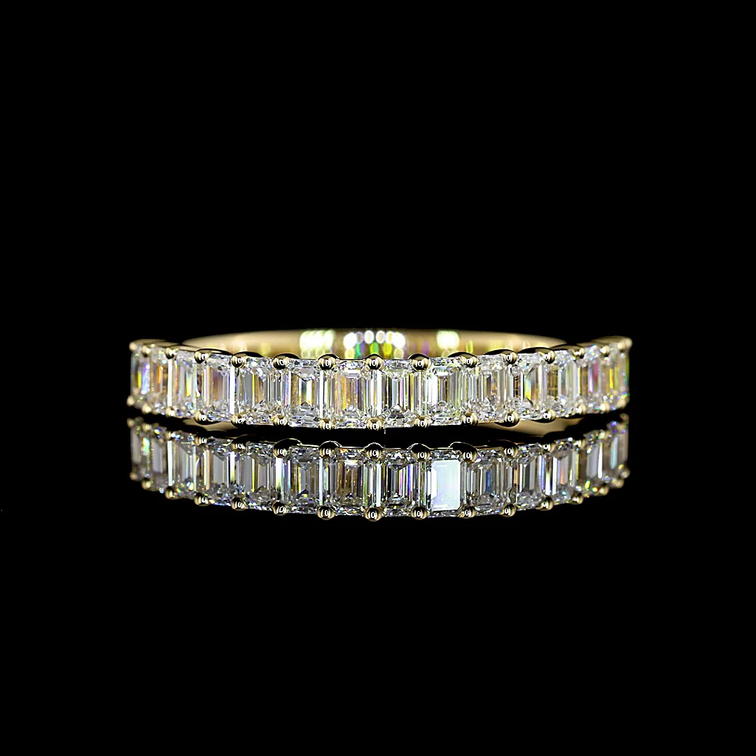 1.09 Cts 14k Yellow Gold Emerald Shape 3/4 Band Eternity Band