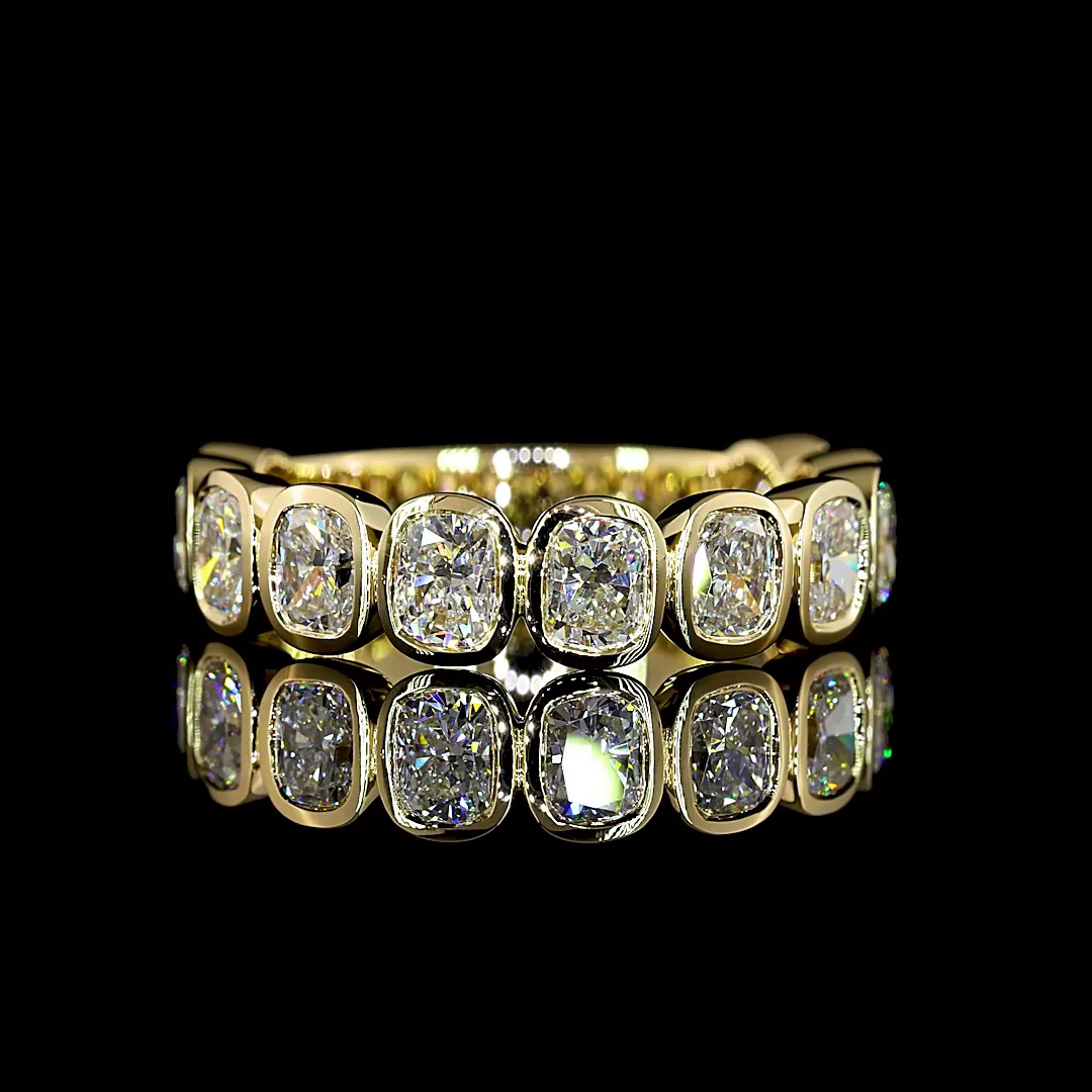 2.15 Cts 14k Yellow Gold Cushion Brilliant Shape 3/4 Band Eternity Band