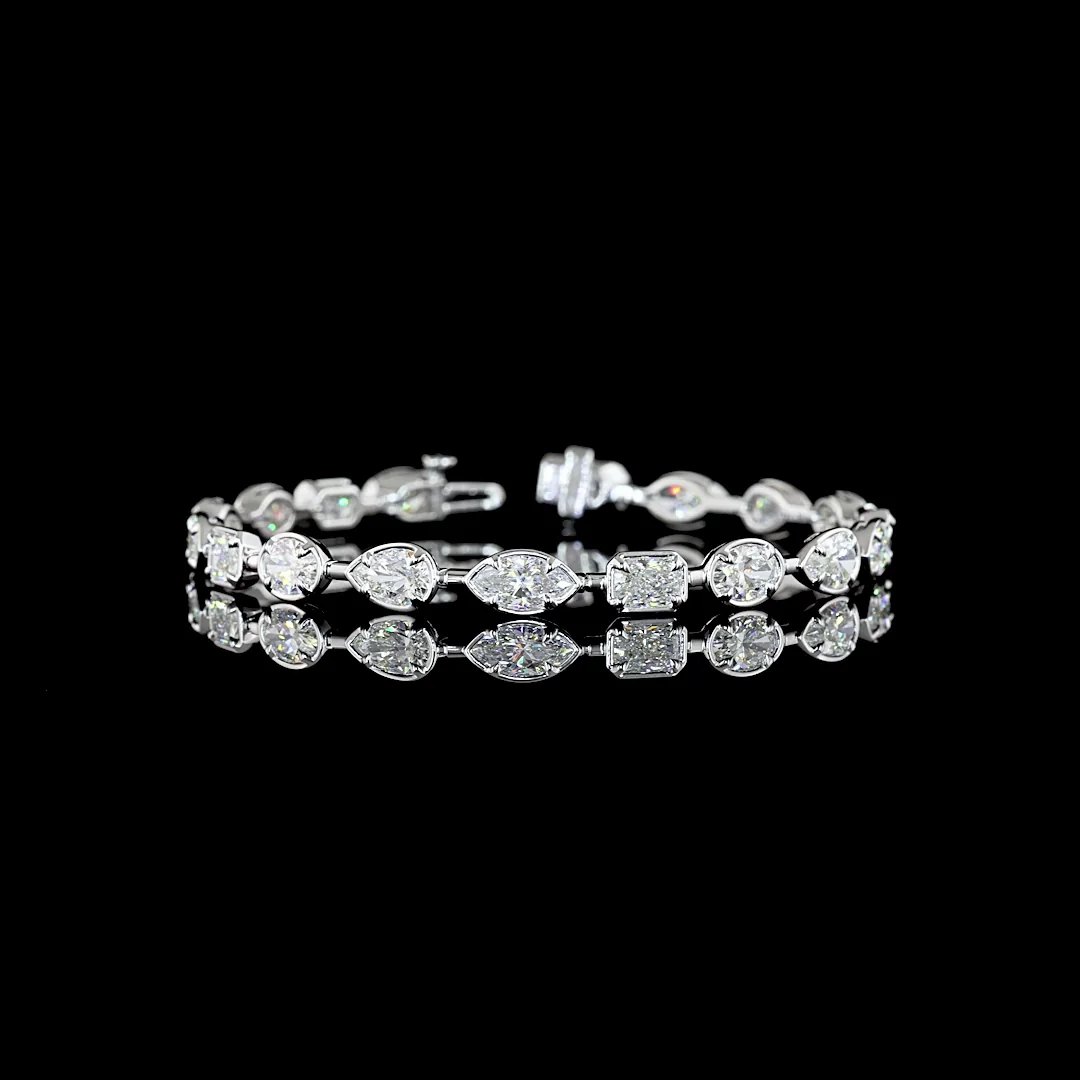 9.68 Cts 14k White Gold Oval Shape Station Bracelet