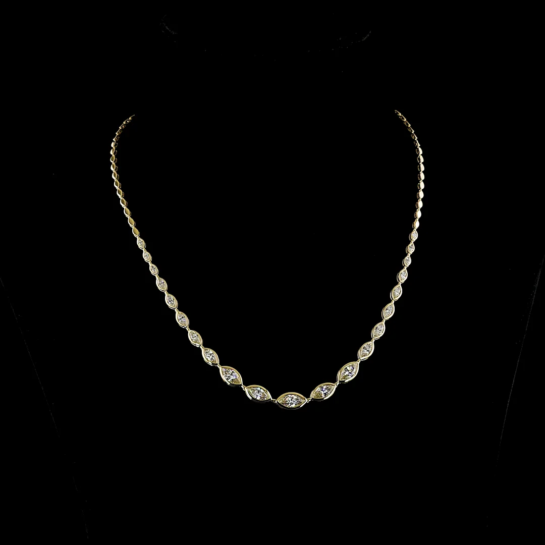 5.09 Cts 14k Yellow Gold Marquise Shape Riviera Necklace