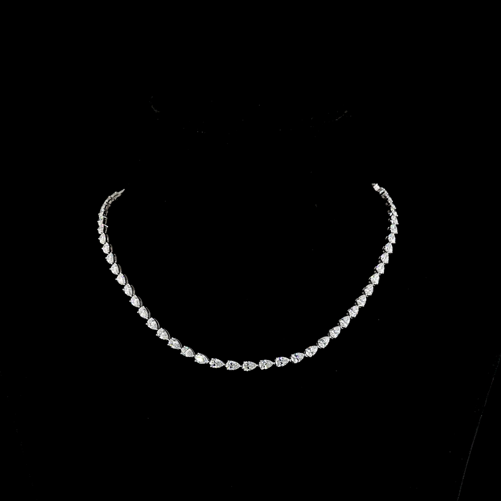 14.62 Cts 14k White Gold Pear Shape Tennis Necklace