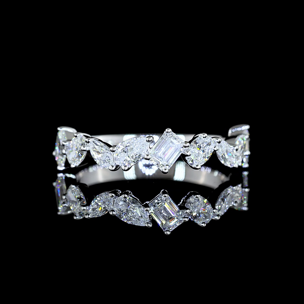 0.79 Cts 14k White Gold Mix Shape Half Eternity Eternity Band