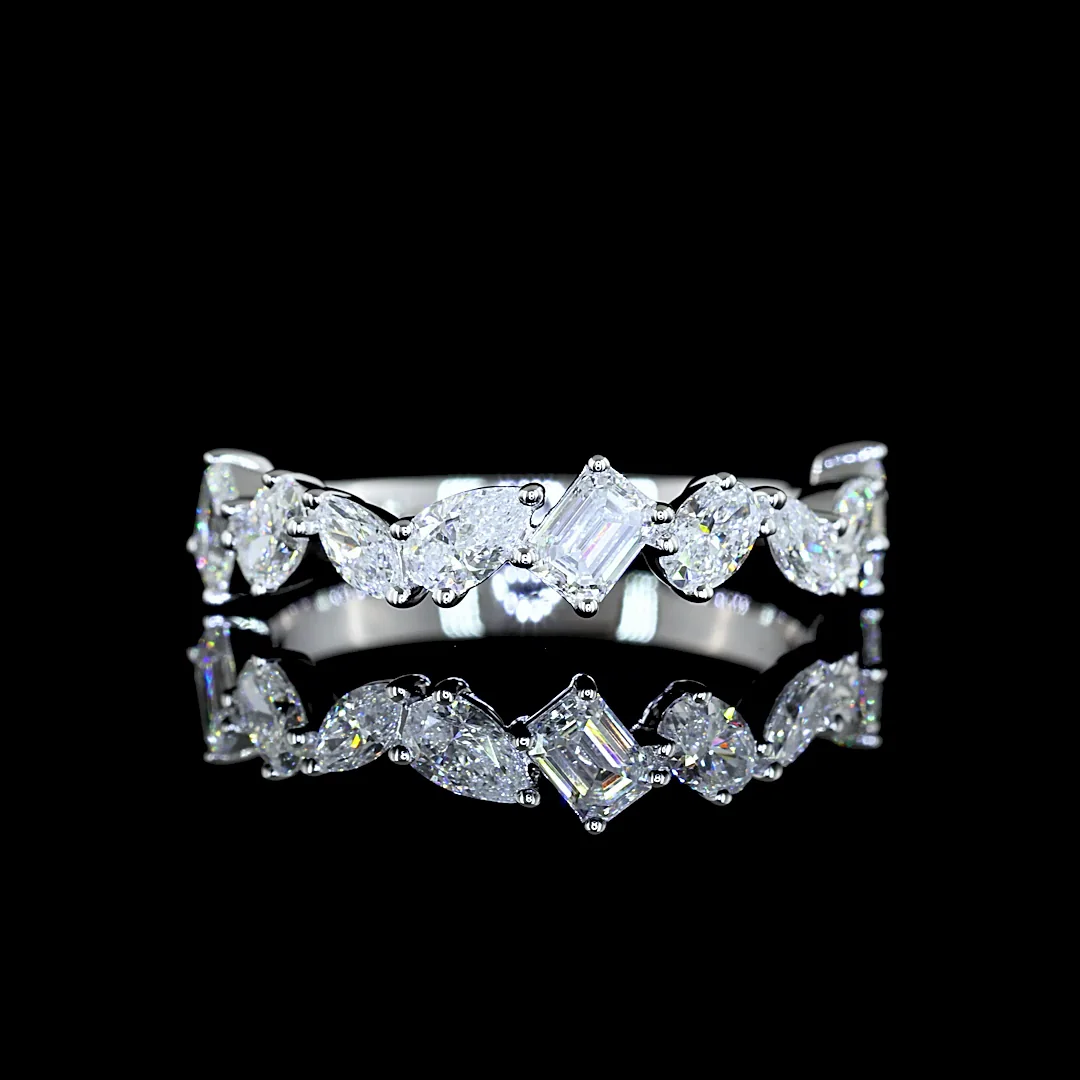 0.79 Cts 14k White Gold Mix Shape Half Eternity Eternity Band