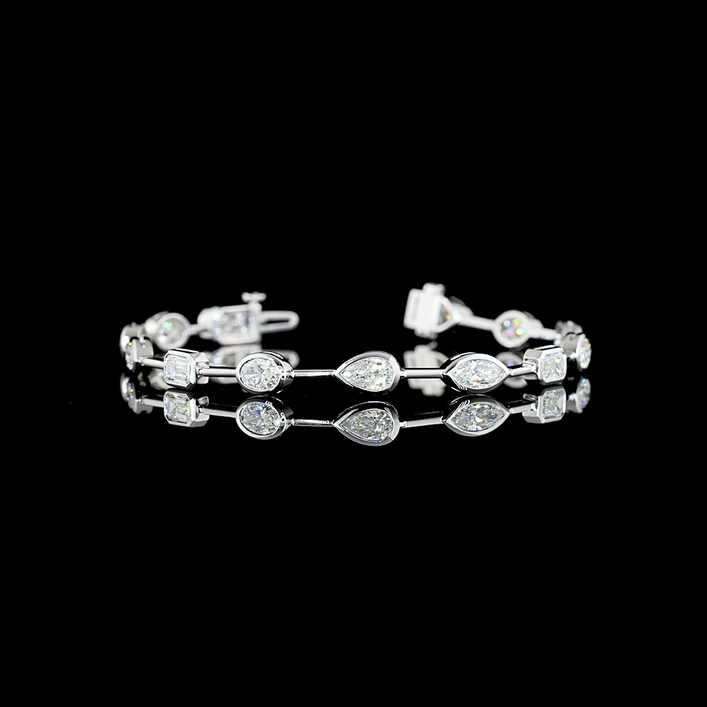 5.4 Cts 14k White Gold Mix Shape Station Bracelet