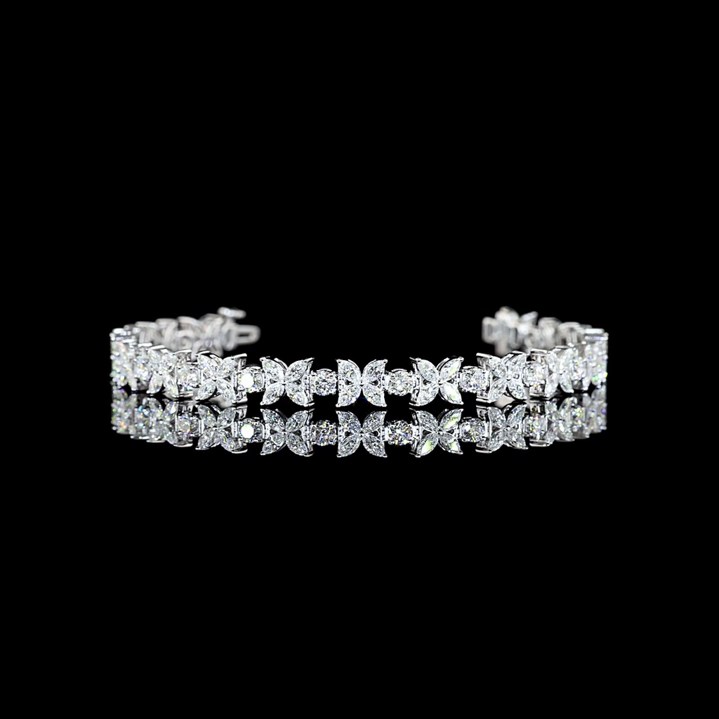 4.72 Cts 18k White Gold Mix Shape Station Line Tennis Bracelet