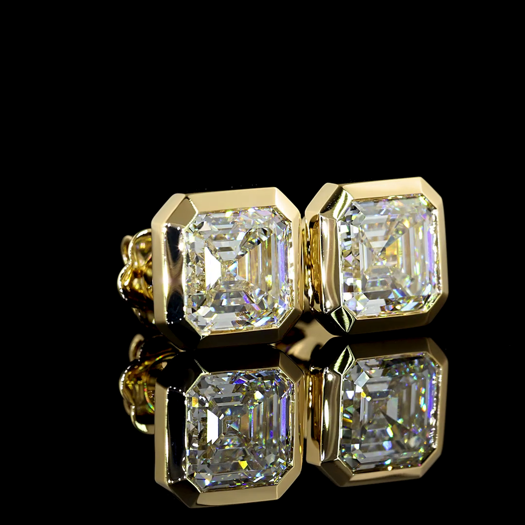 6.13 Cts 14k Yellow Gold Asscher Shape Studs Earring