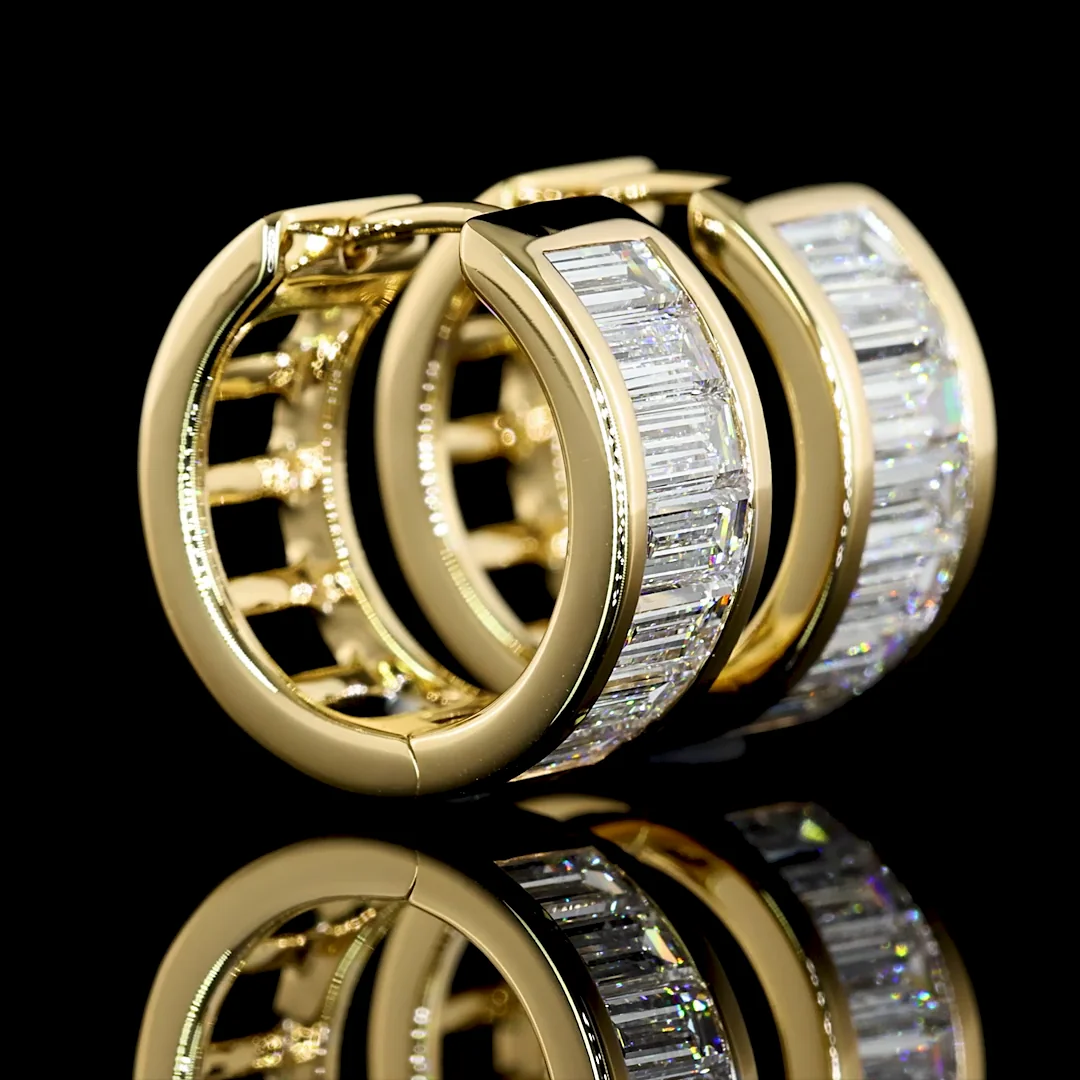 1.82 Cts 14k Yellow Gold Baguette Shape Huggies Earring