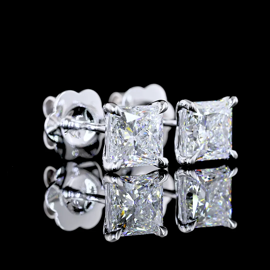 2.04 Cts 14k White Gold Princess Shape Studs Earring
