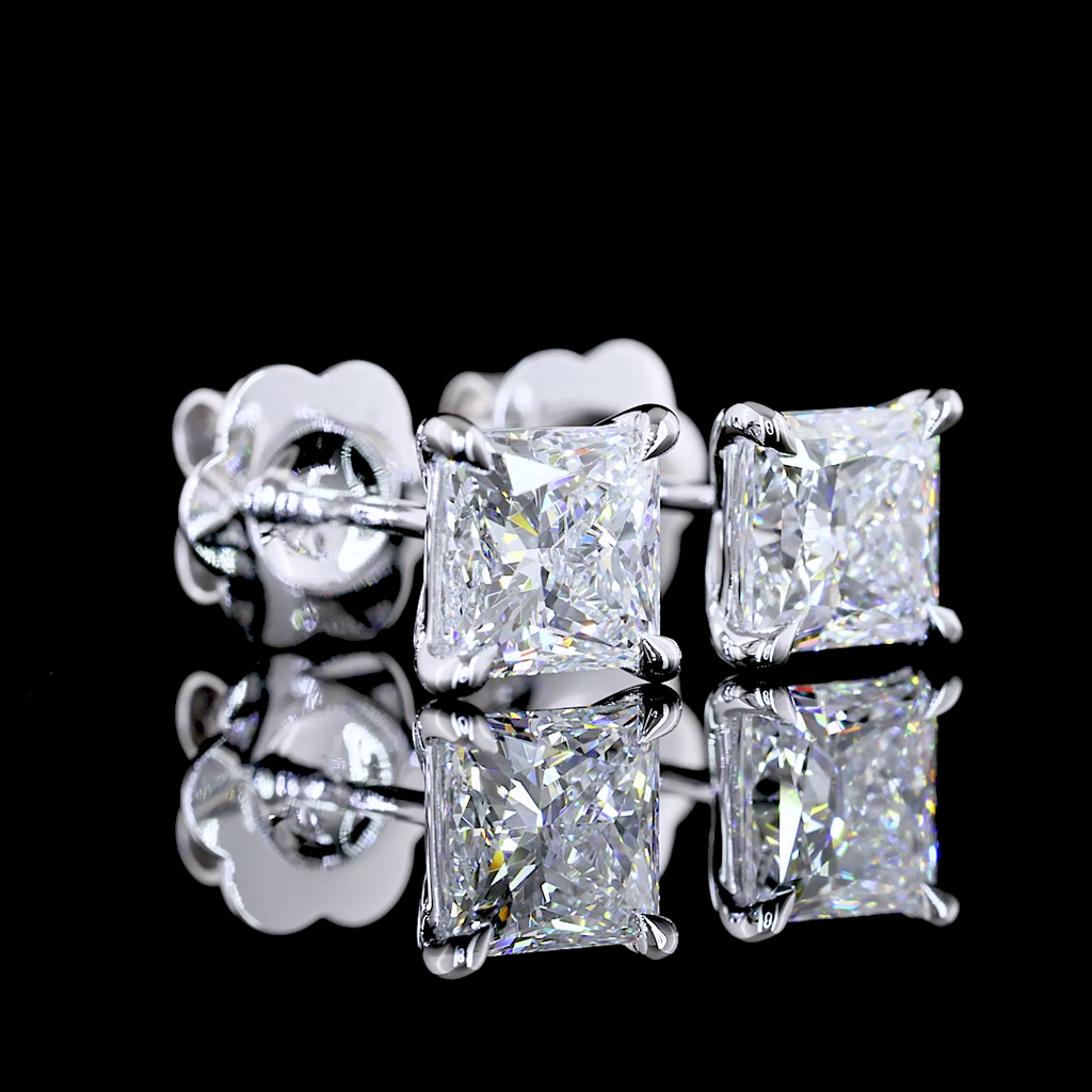 2.04 Cts 14k White Gold Princess Shape Studs Earring