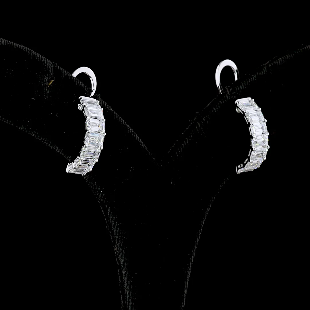 4.62 Cts 14k White Gold Emerald Shape C Hoops Earring