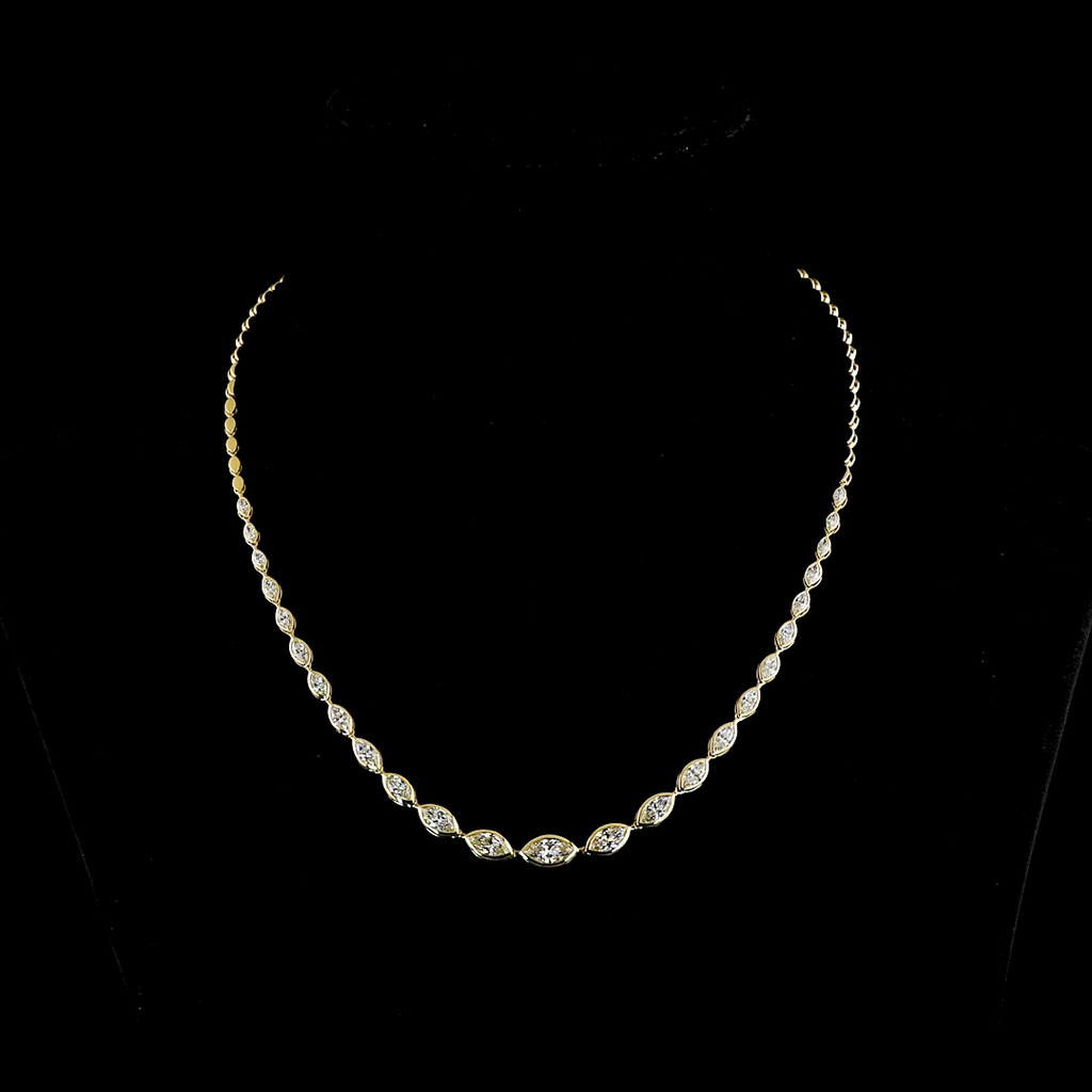 4.55 Cts 14k Yellow Gold Marquise Shape Riviera Necklace