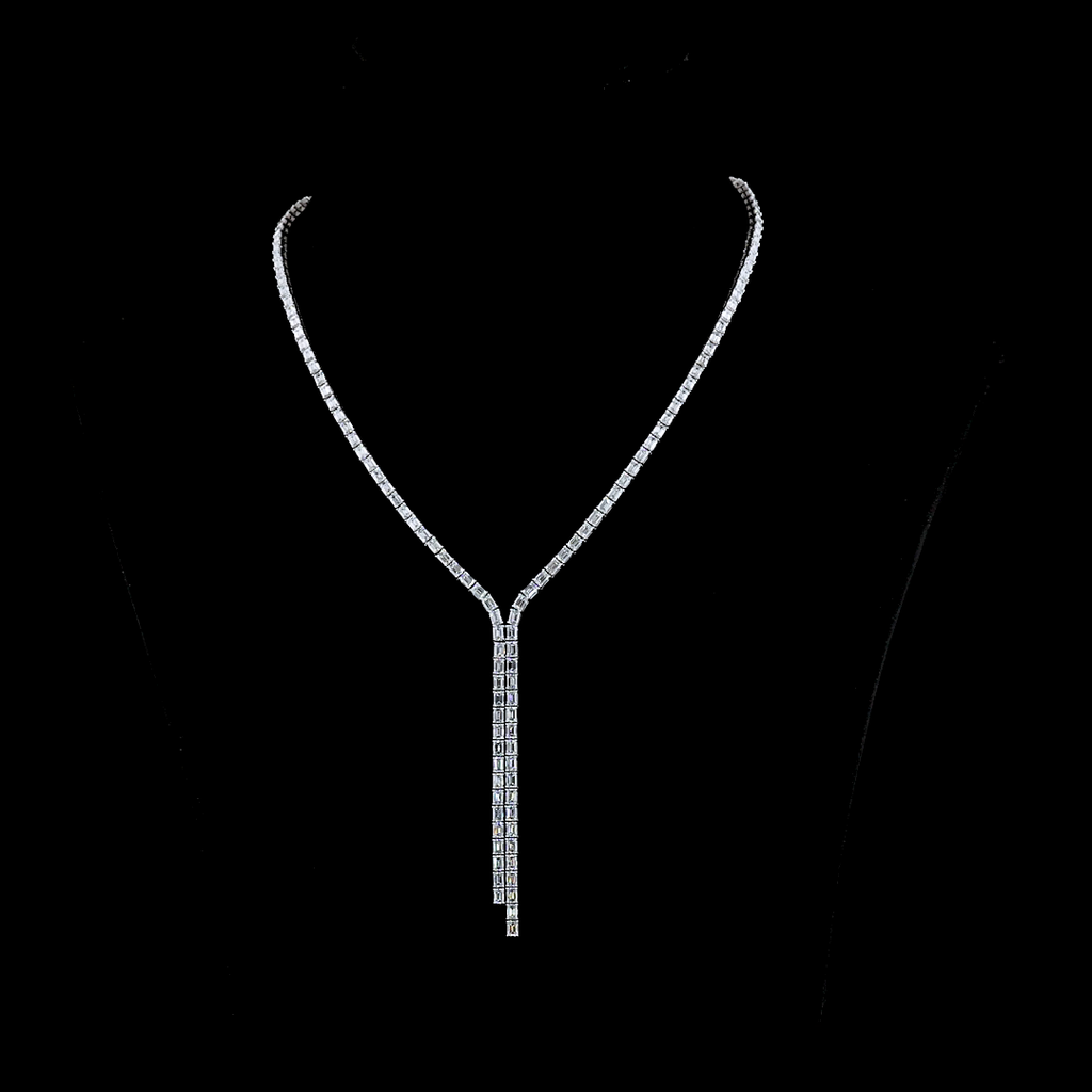 15.44 Cts 14k White Gold Emerald Shape Lariat Necklace