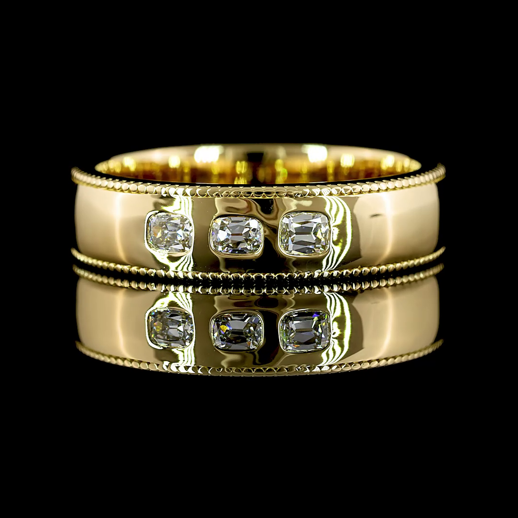 0.32 Cts 14k Yellow Gold Antique Cushion Shape 3 Stones Eternity Band