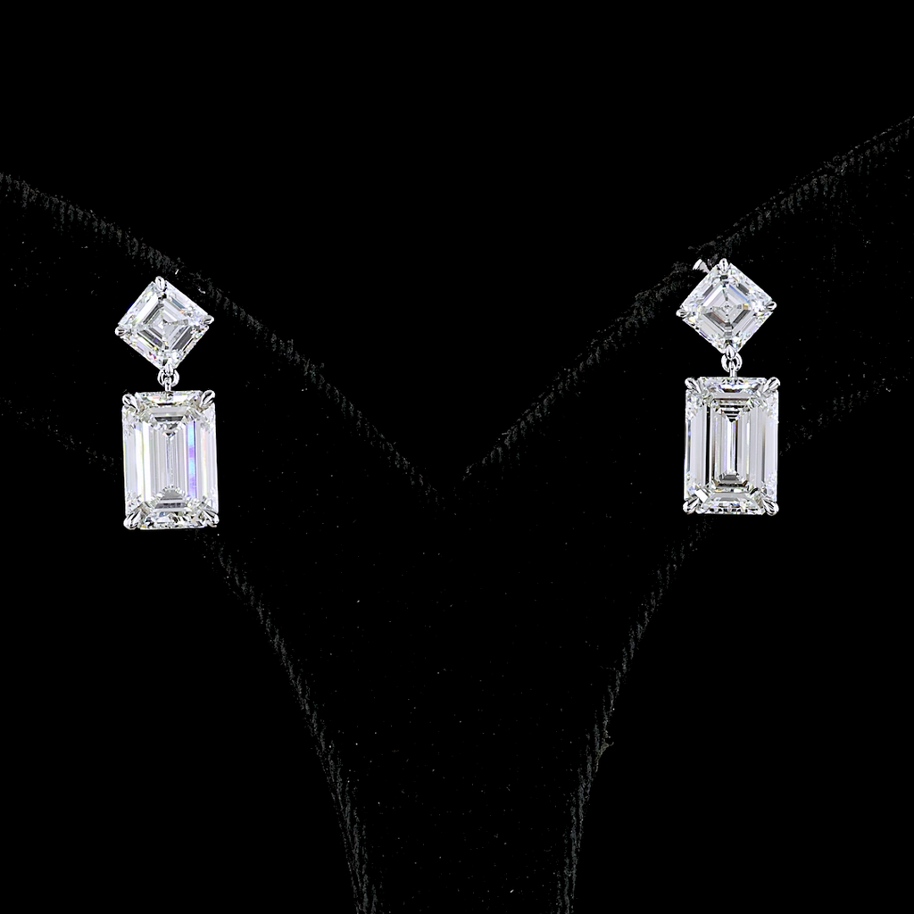 7.96 Cts 14k White Gold Emerald Shape Hanging Earring