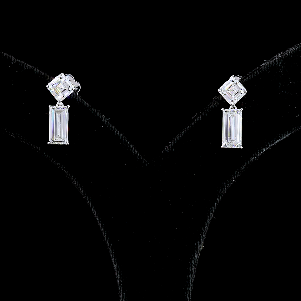3.51 Cts 14k White Gold Baguette Shape Hanging Earring