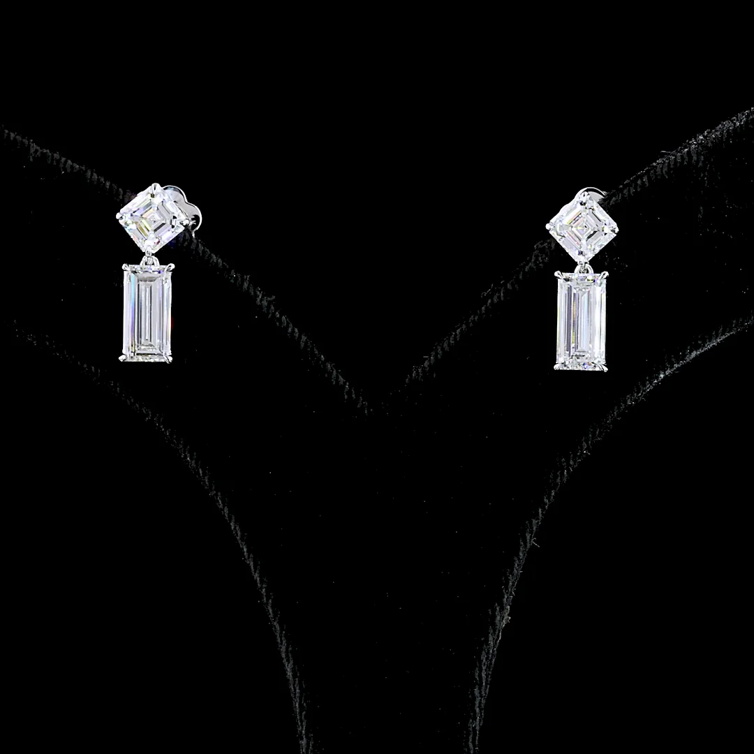 3.51 Cts 14k White Gold Baguette Shape Hanging Earring