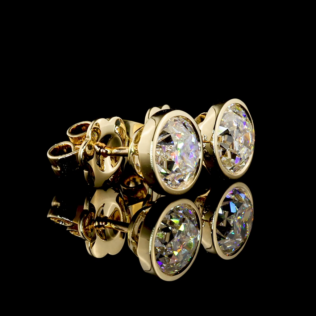 3.1 Cts 14k Yellow Gold Old European Brilliant Shape Studs Earring
