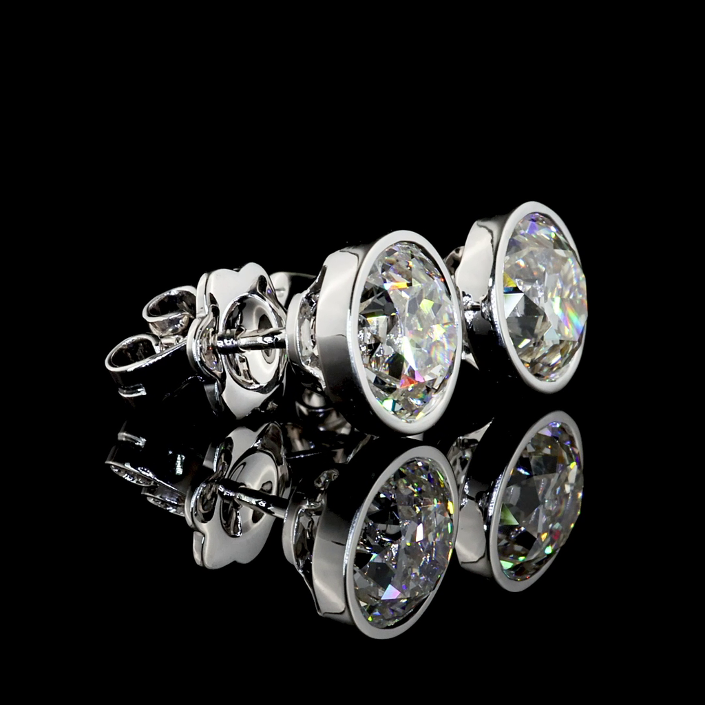 4.08 Cts 14k White Gold Old European Brilliant Shape Studs Earring