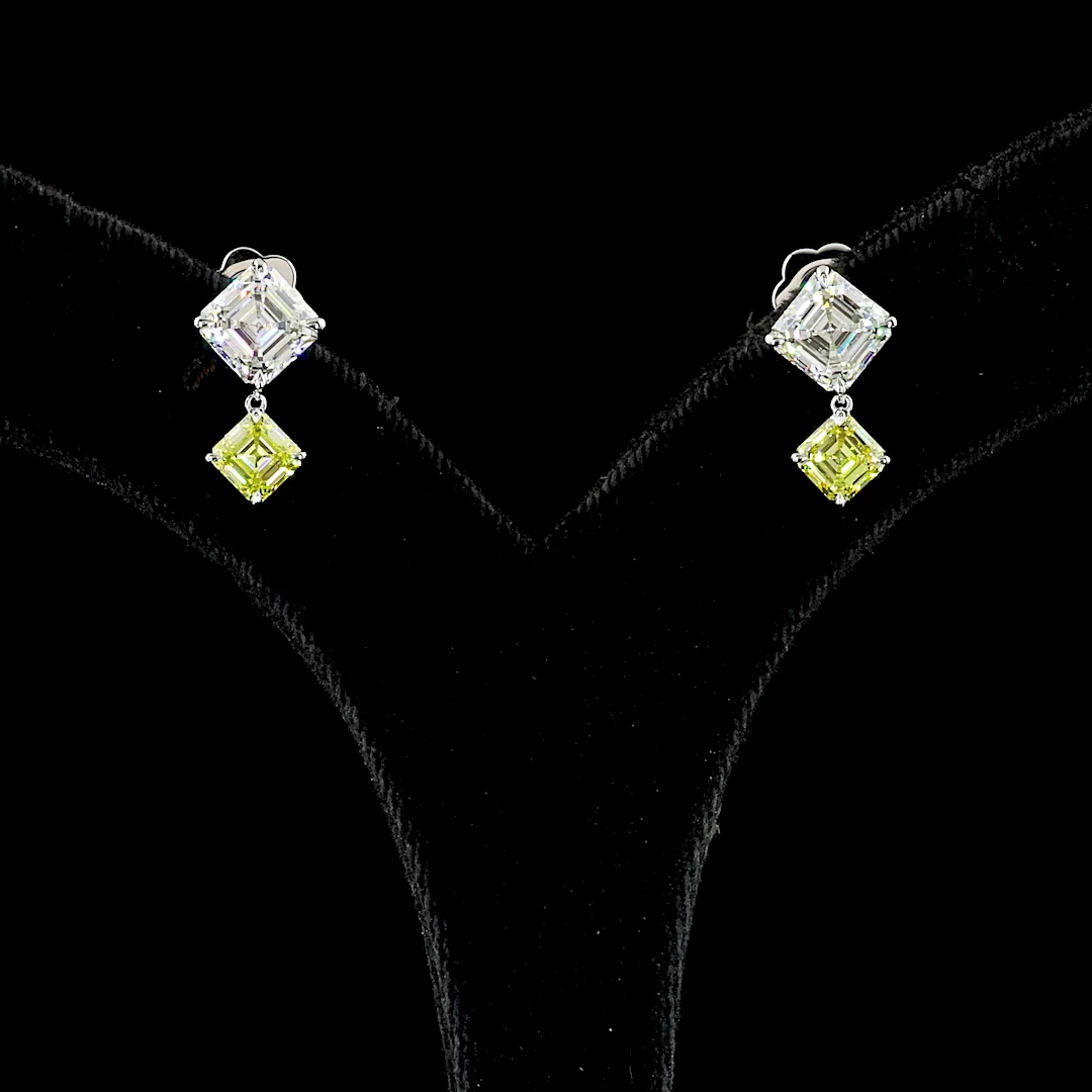 4.95 Cts 14k White Gold Asscher Shape Hanging Earring