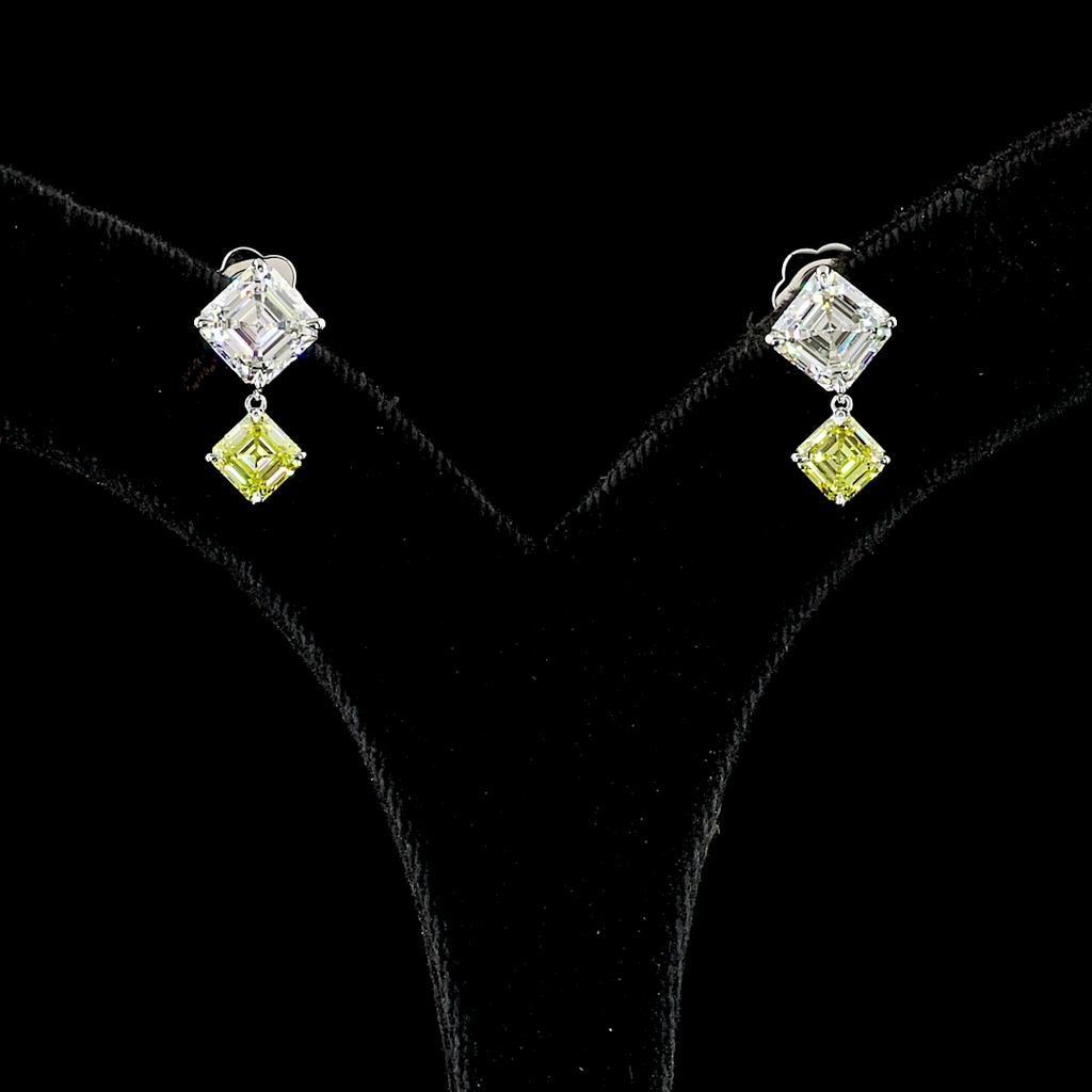 4.95 Cts 14k White Gold Asscher Shape Hanging Earring
