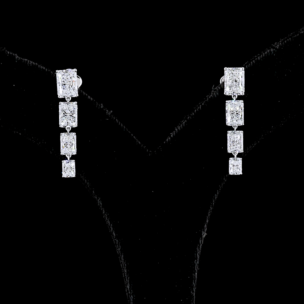 4.1 Cts 14k White Gold Radiant Shape Hanging Earring