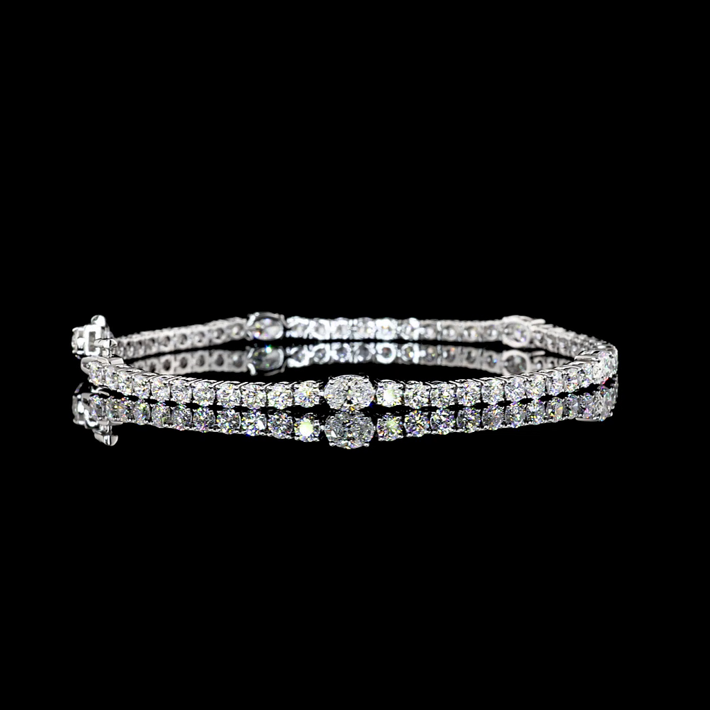 5.26 Cts 18k White Gold Oval Shape Station Line Tennis Bracelet