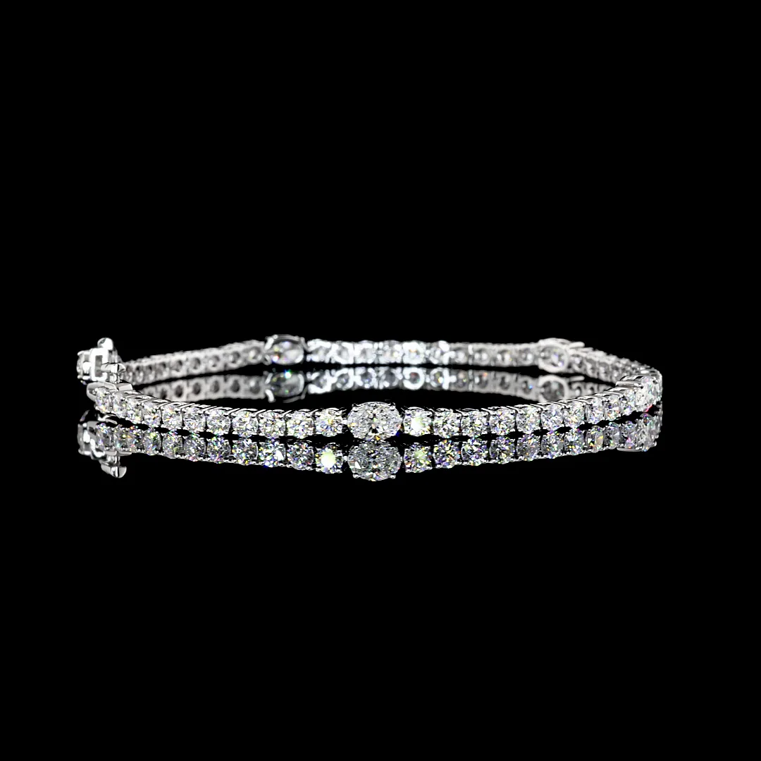 5.26 Cts 18k White Gold Oval Shape Station Line Tennis Bracelet