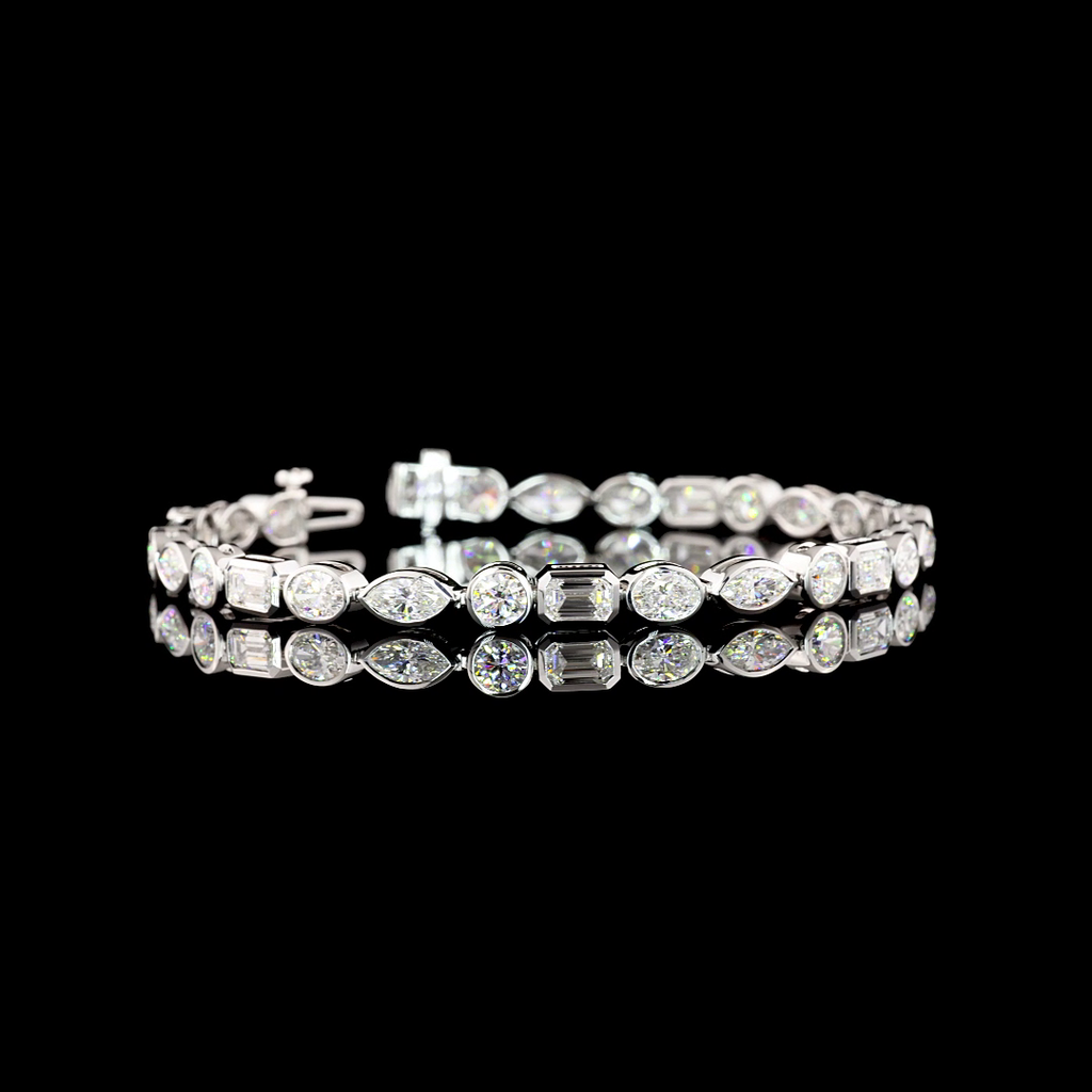 7.93 Cts 14k White Gold Mix Shape Tennis Bracelet