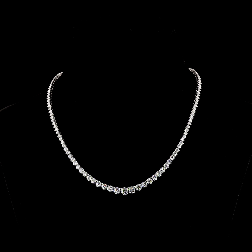 11.99 Cts 14k White Gold Round Shape Riviera Necklace