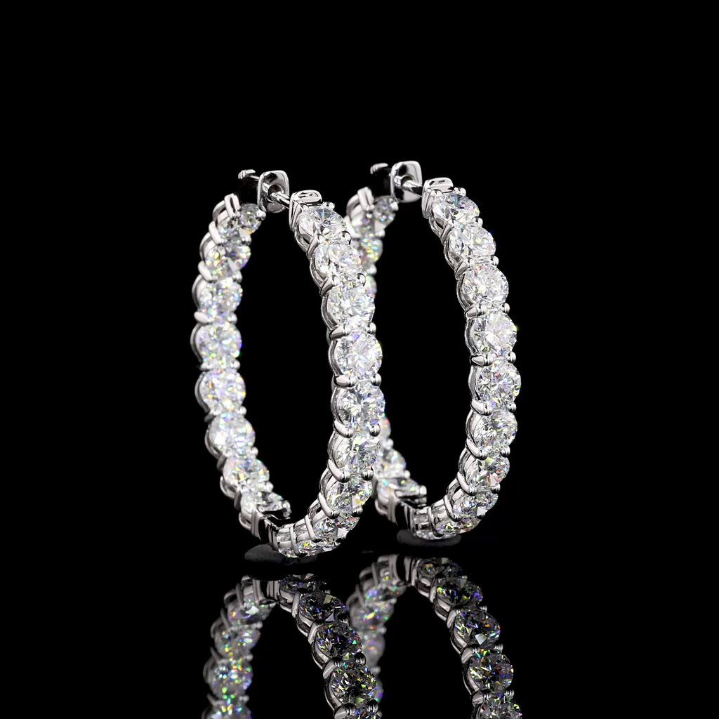 7.56 Cts 18k White Gold Round Shape Hoops Earring