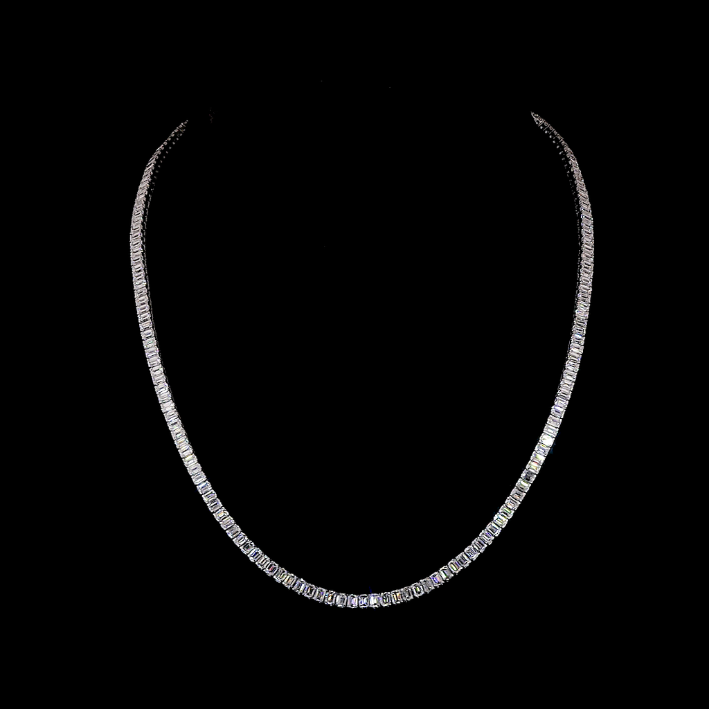 15.85 Cts 14k White Gold Emerald Shape Tennis Necklace