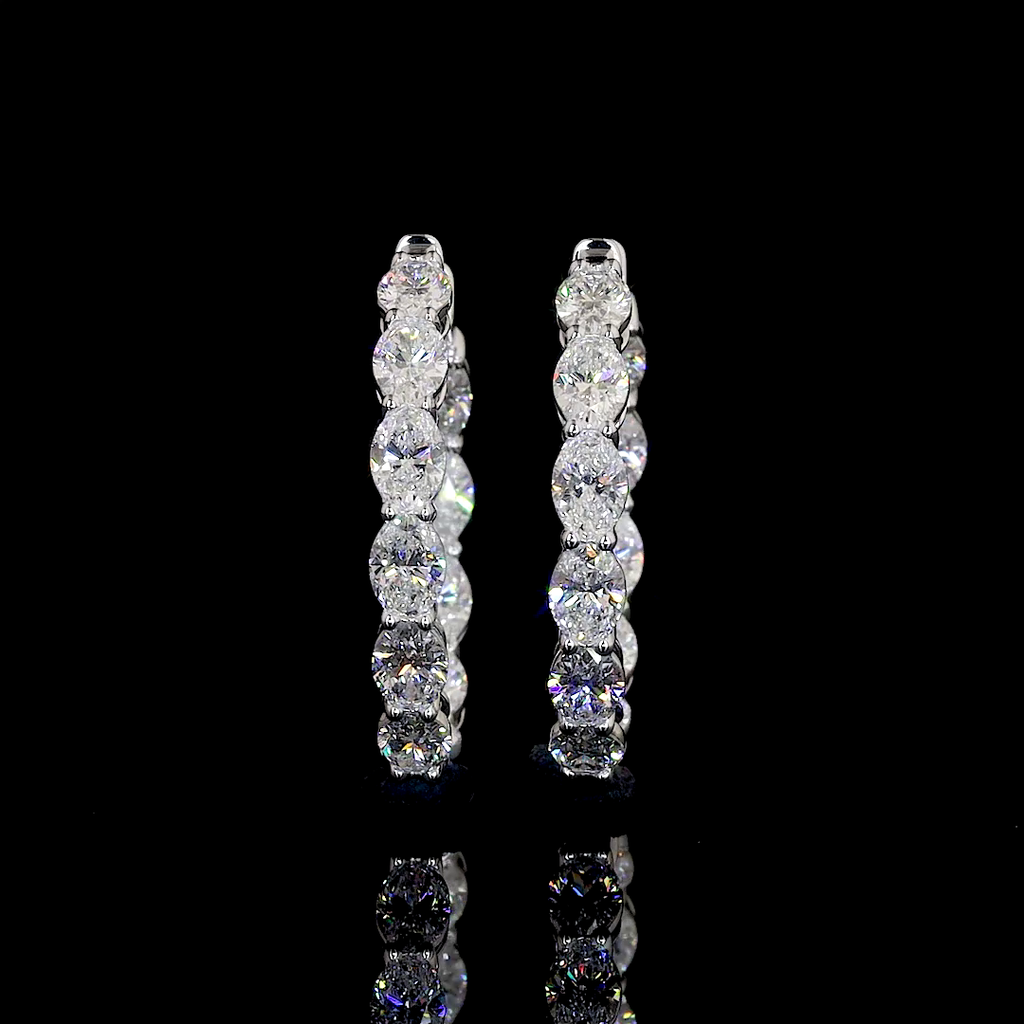 6.44 Cts 14k White Gold Oval Shape Hoops Earring