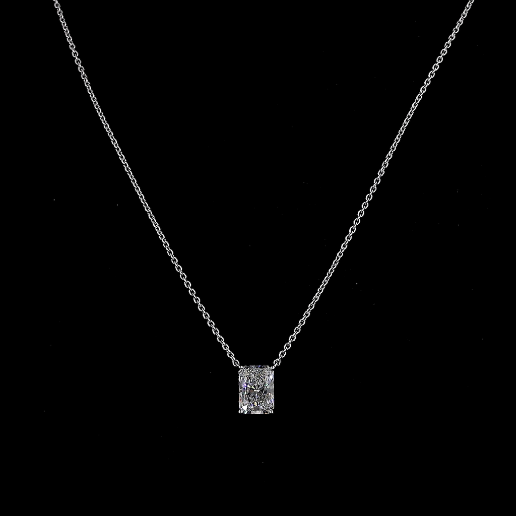 1.97 Cts 14k White Gold Radiant Shape Solitaire Pendant