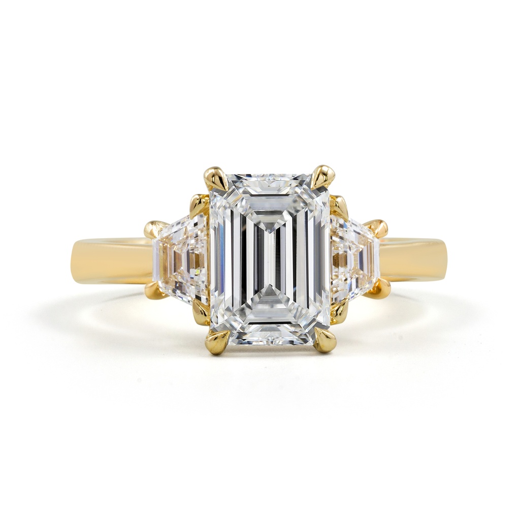 2.65 Cts 14k Yellow Gold Emerald Shape 3 Stones Ring