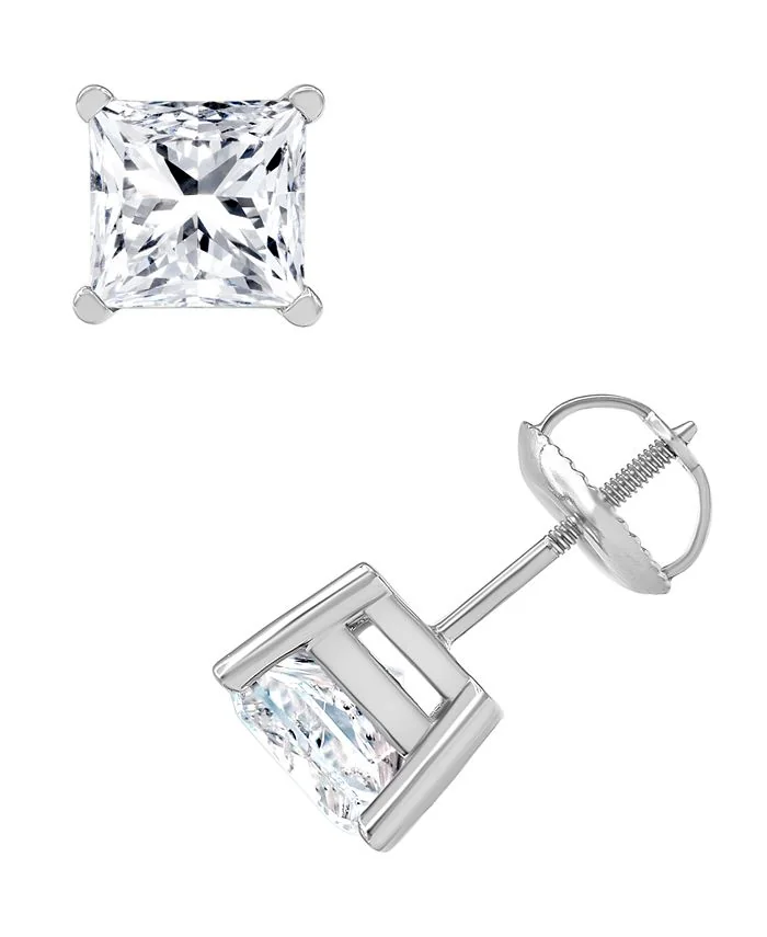 2.11 Cts 18k White Gold Princess Shape Studs Earring
