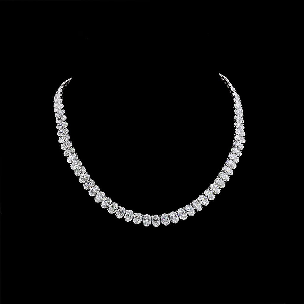 55.76 Cts 14k White Gold Oval Shape Tennis Necklace