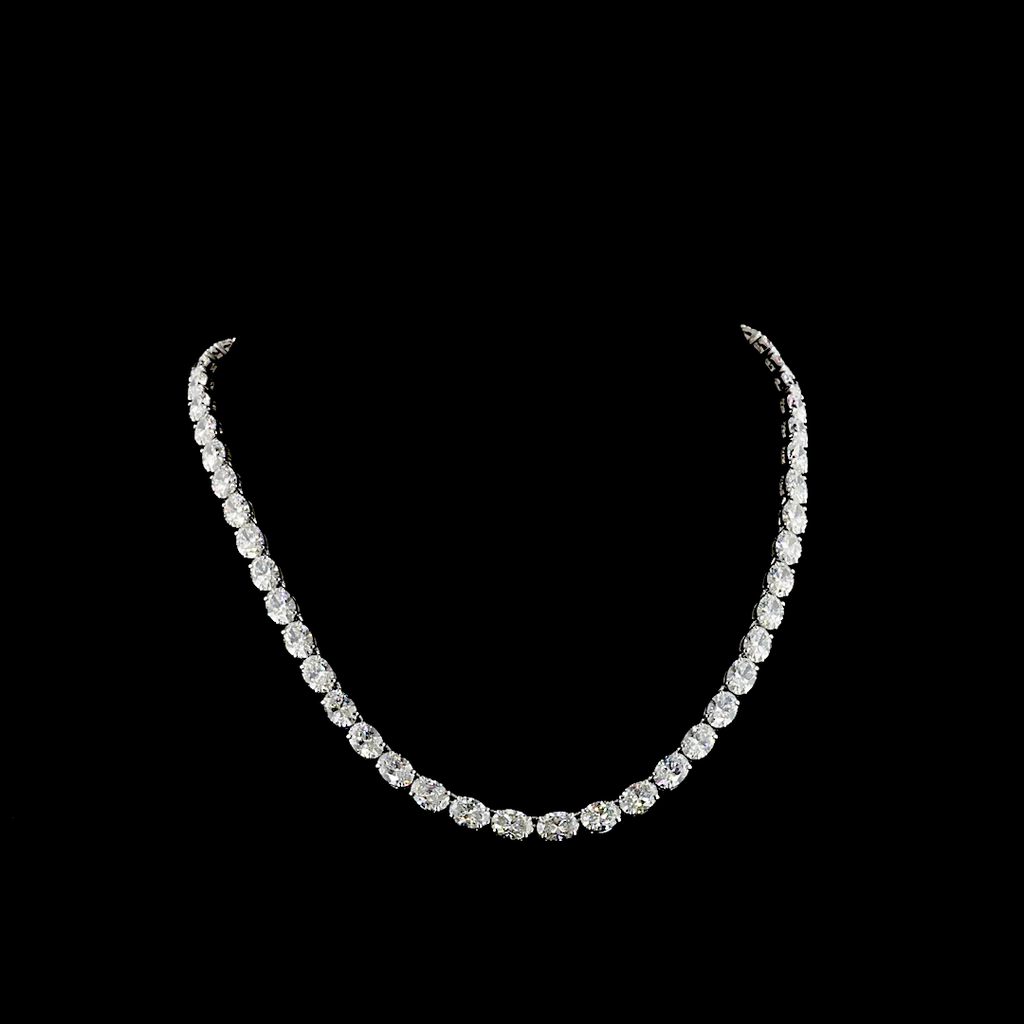40.4 Cts 14k White Gold Oval Shape Tennis Necklace